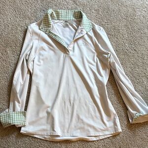 RJ Classics White long sleeve show shirt with Green Checkered Collar